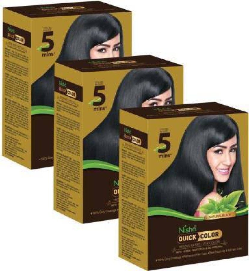 Nisha Natural Henna Based Herbal Hair color 15 gm each Sachet 4pc Black   4pc Burgundy Red with 1pc Coloring Brush