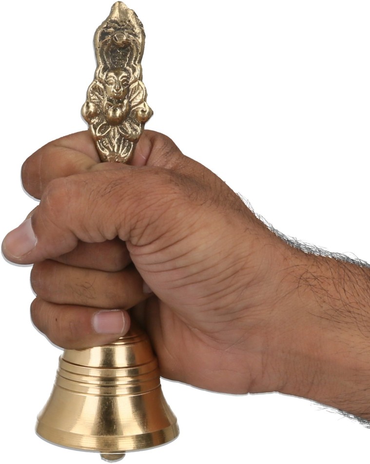 7 inch, Red Hashcart Brass Hand Held Musical Puja Bell/Prayer Ghanti 