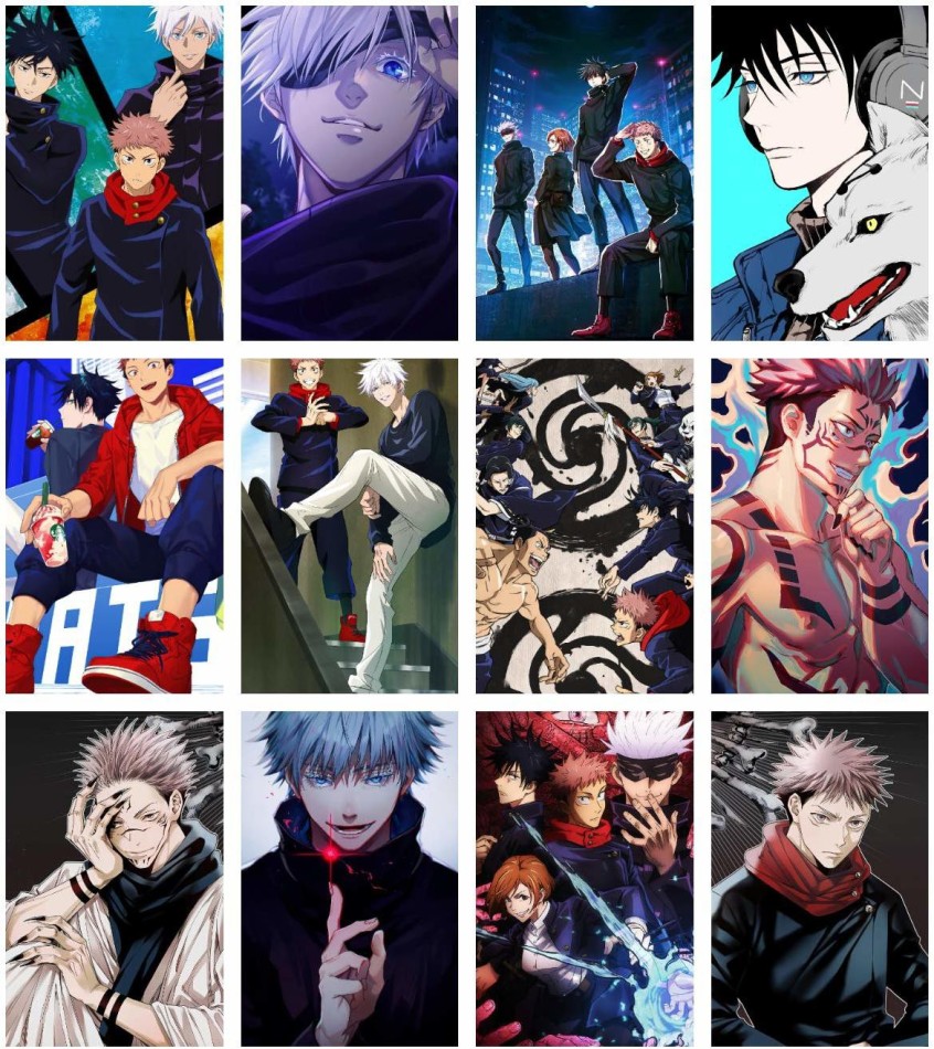 pack of 12 jujutsu kaisen anime wall poster room poster of anime gojo poster  itadori poster (size_12x18 inch,multicolor,thick paper) Paper Print -  Animation & Cartoons posters in India - Buy art, film,