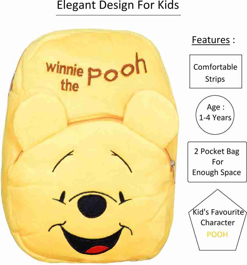 Kraftix yellow winnie the pooh cartoon character soft plush teddy bear pre  nursery school bag backpack for baby boys girls kids 1-4 years with 2 zip  and compartment for babies boy girl