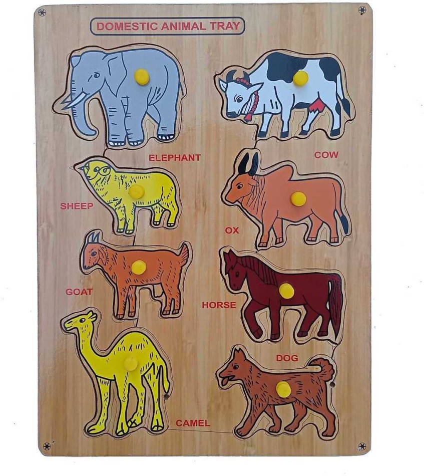 FireFlies Wooden Domestic Animals Puzzle With Nob for kids Price in India -  Buy FireFlies Wooden Domestic Animals Puzzle With Nob for kids online at  