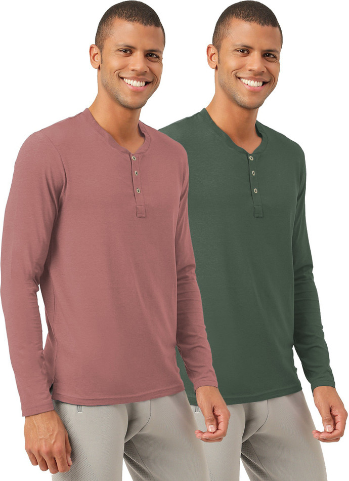 FREECULTR Solid Men Henley Neck Pink 