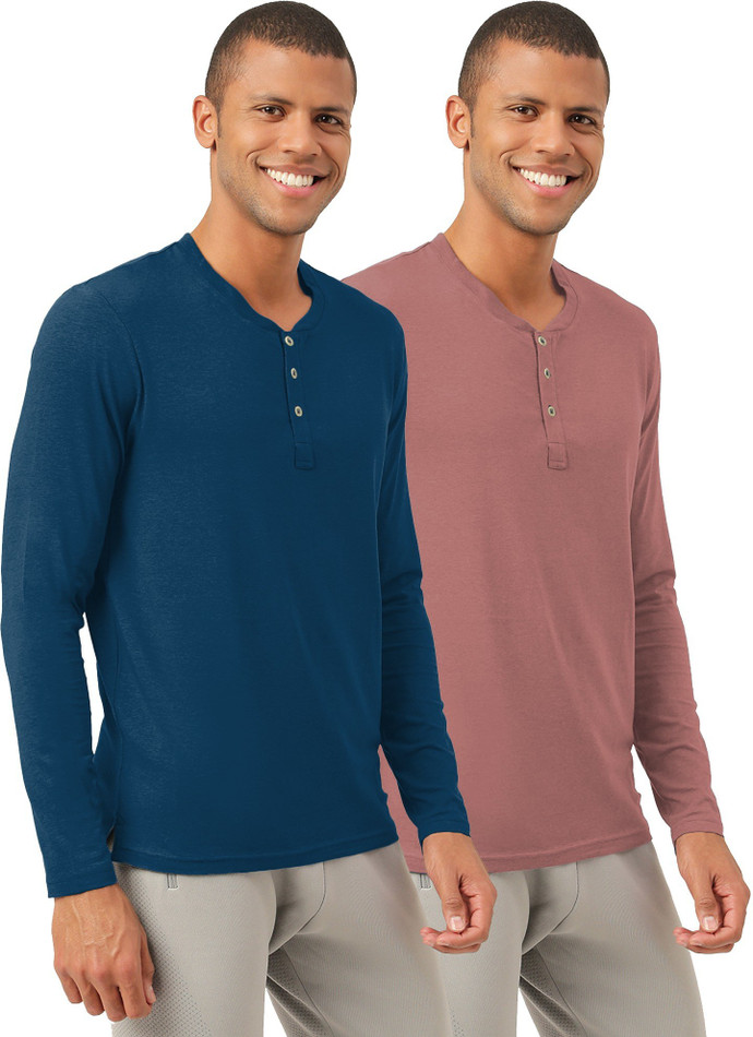 FREECULTR Solid Men Henley Neck Blue 