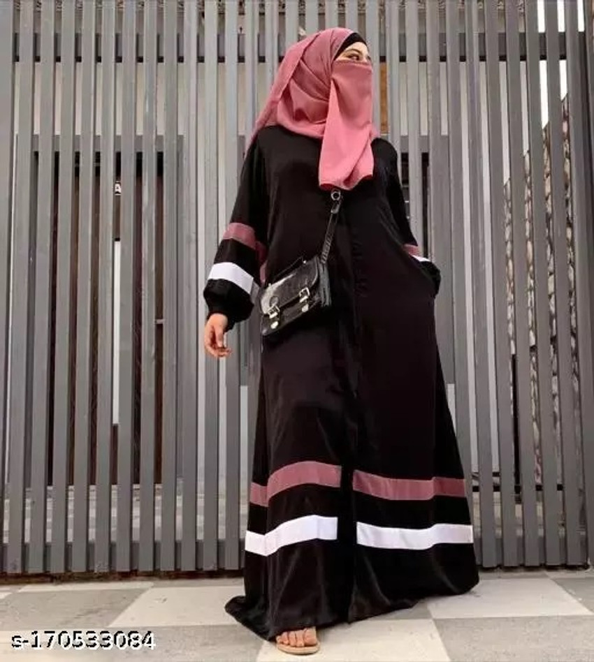 Latest Design Nida Fabric Strip Stylish Work Abaya Burkha With Dupatta Hijab Corduroy Self Design Burqa With Hijab Price in India Buy Latest Design Nida Fabric Strip Stylish Work Abaya Burkha