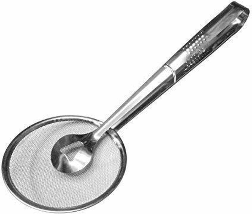 PIRAM ENTERPRISE Multi-Functional 2 in 1 Fry Tool Filter Spoon Strainer with Clip,Oil Frying BBQ Filter Stainless Steel Mesh Strainer Collapsible