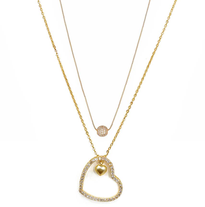 Gold Plated White American Diamond Pendant Chain Combo Of 2 Necklace Golden Chain Pendant for Women and Girls Gold-plated Plated Mother of Pearl Chain