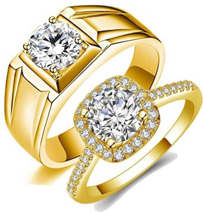 King And Queen Gold plated Adjustable Couple Rings Stainless Steel Cubic Zirconia Gold Plated Ring Set