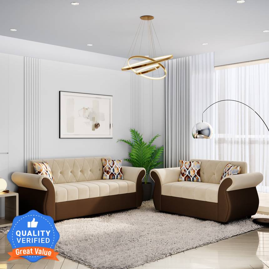 Bharat Lifestyle Alina Fabric Sofa Set in Cream Faroe Islands Ubuy