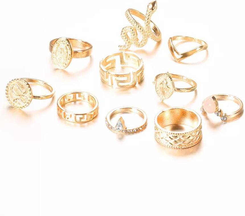 Oxidized Gold Color Bohemian Midi Rings for Women Alloy Gold Plated Ring Set