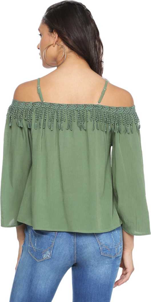 Casual Full Sleeve Solid Women Green Top | MolBhavKaro