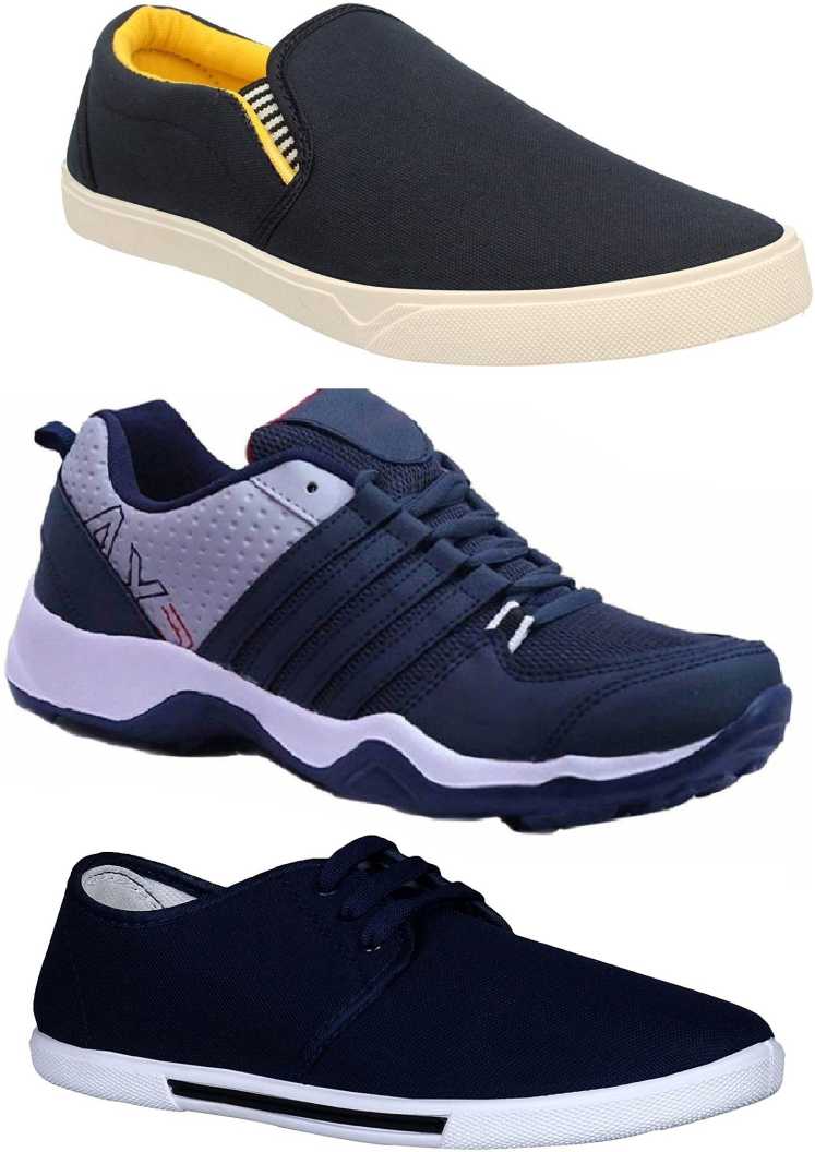 Chevit Combo Pack of 3 Casual Slip On Sneakers For Men  (Black, Navy)