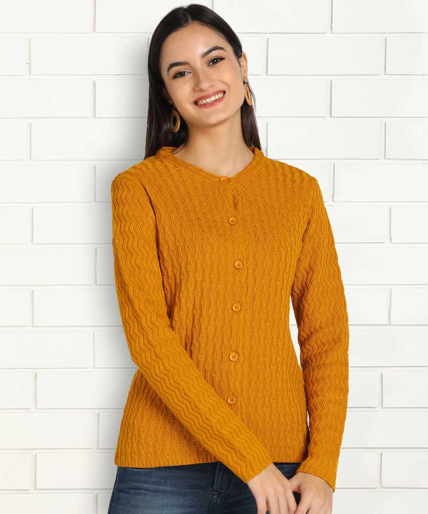 Yellow Round Neck Women Sweater