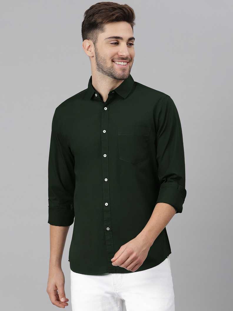 Men Slim Fit Solid Mandarin Collar Casual Shirt