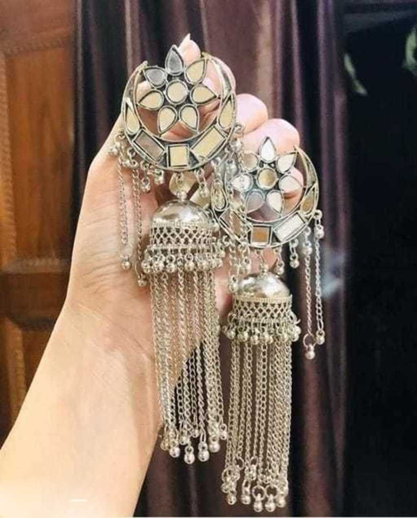 Prasub Women Stylish, Trendy, Party Wear, Fancy Designer, Oxidised, Silver Pearl Earrings, With Colourful Beads For Women And Girls