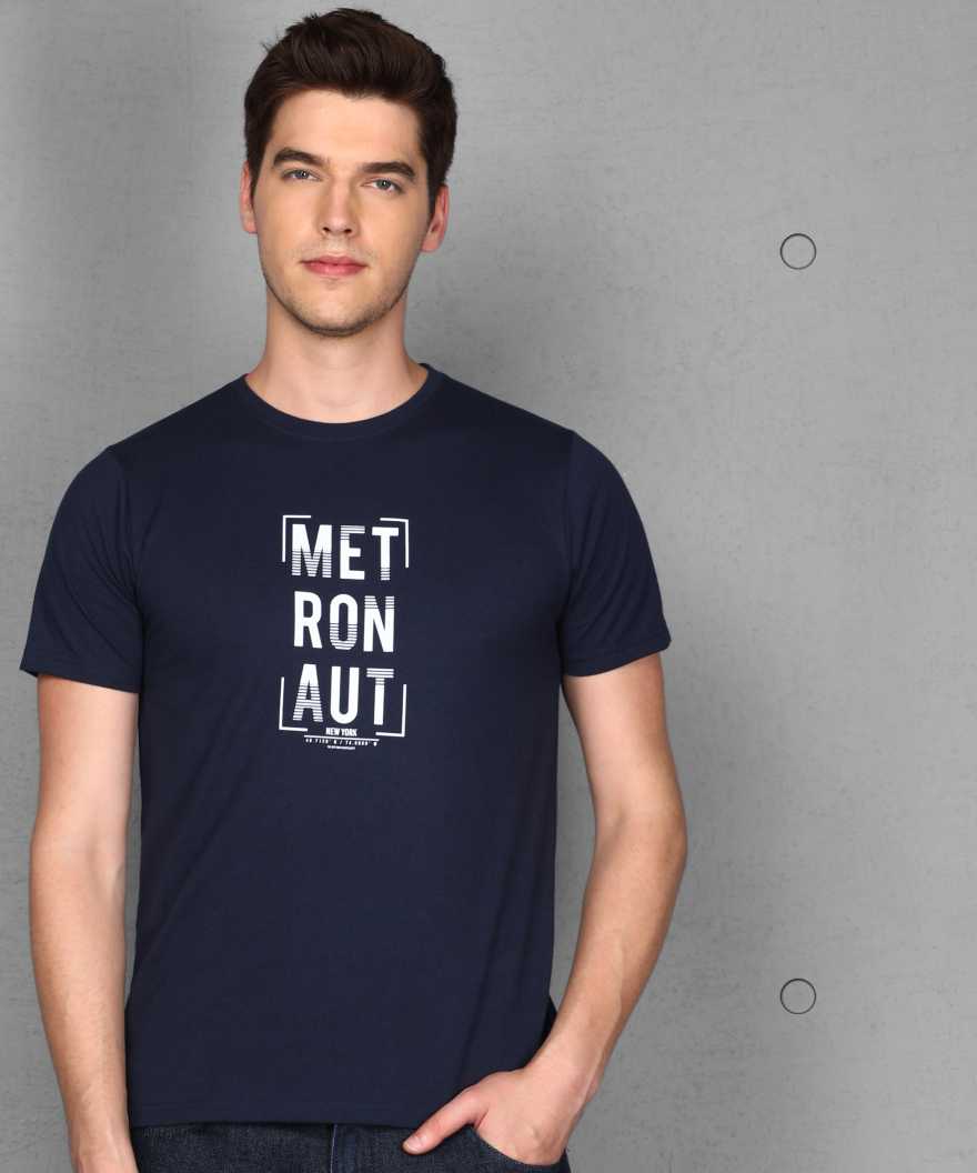 METRONAUT Printed Men Round Neck Dark Blue T-Shirt