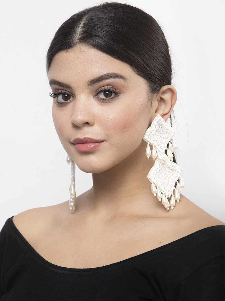 Top 10 Best Fashion Earrings Available Online At Low Price Which You Don'T Want To Miss 8 Vings Feel It Off White Geometric Drop Earrings Glass, Plastic, Fabric Drops &Amp; Danglers