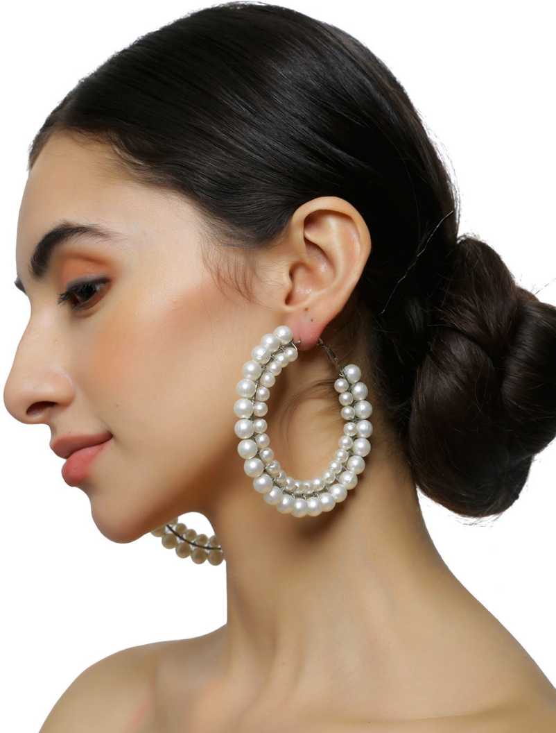 Fashion Fusion Big Size Pearl Hoop (3 Inches) Alloy Hoop Earring
