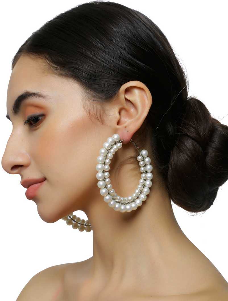Top 10 Best Fashion Earrings Available Online At Low Price Which You Don'T Want To Miss 3 Fashion Fusion Big Size Pearl Hoop (3 Inches) Alloy Hoop Earring