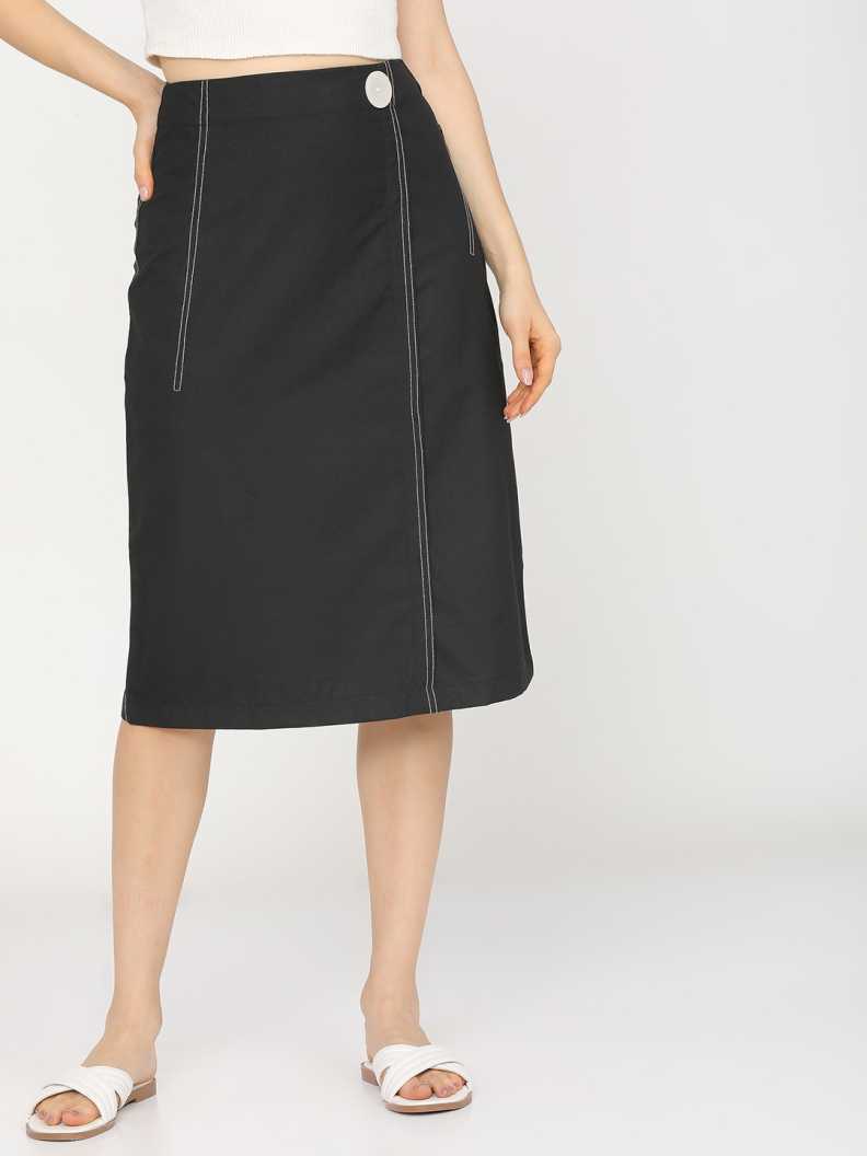 [Size 30, 32] Tokyo Talkies Women Solid A-line Black Skirt