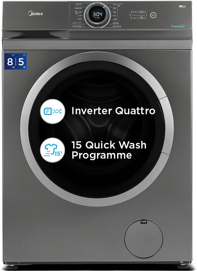 Midea 8 kg Fully Automatic Front Load Washing Machine (MF100D80B/T-IN, Grey)