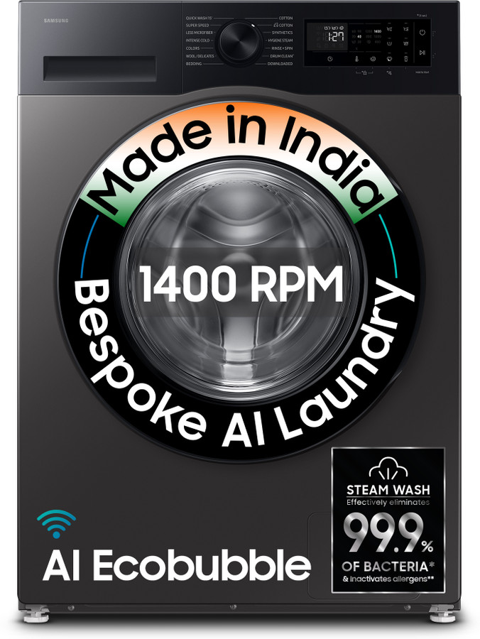 Samsung 9 Kg 5 Star, Ai Ecobubble, Super Speed, Wi-fi, Hygiene Steam, Digital Inverter Motor Fully Automatic Front Load Washing Machine -built Heater Flipkart Deal