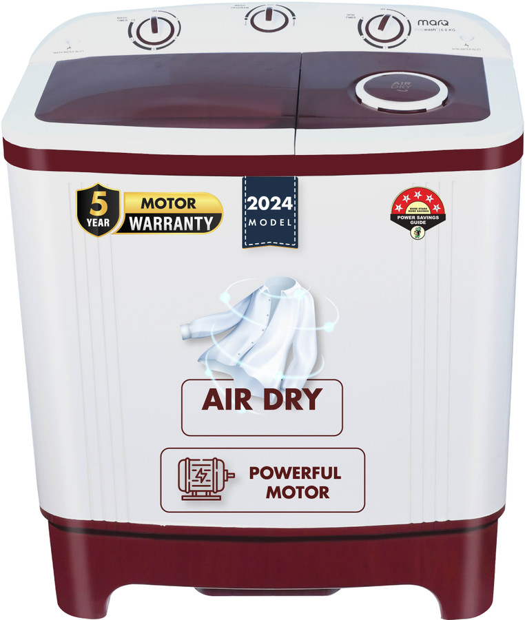 Marq By Flipkart 6 Kg 5 Star Rating Innowash Range Semi Automatic Top Load Washing Machine White, Maroon Flipkart Deal