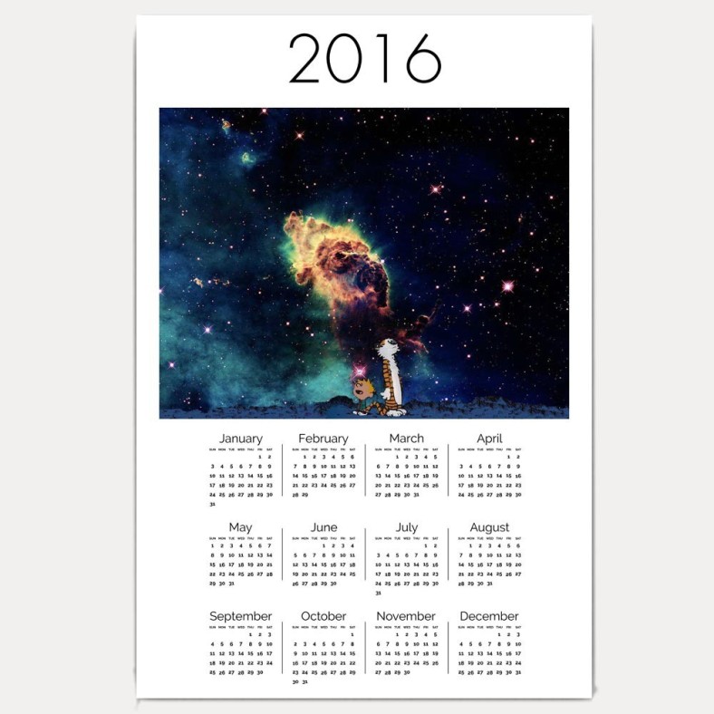 Hawtskin Calvin And Hobbes Universe 18x12 Inch 2016 Wall Calendar