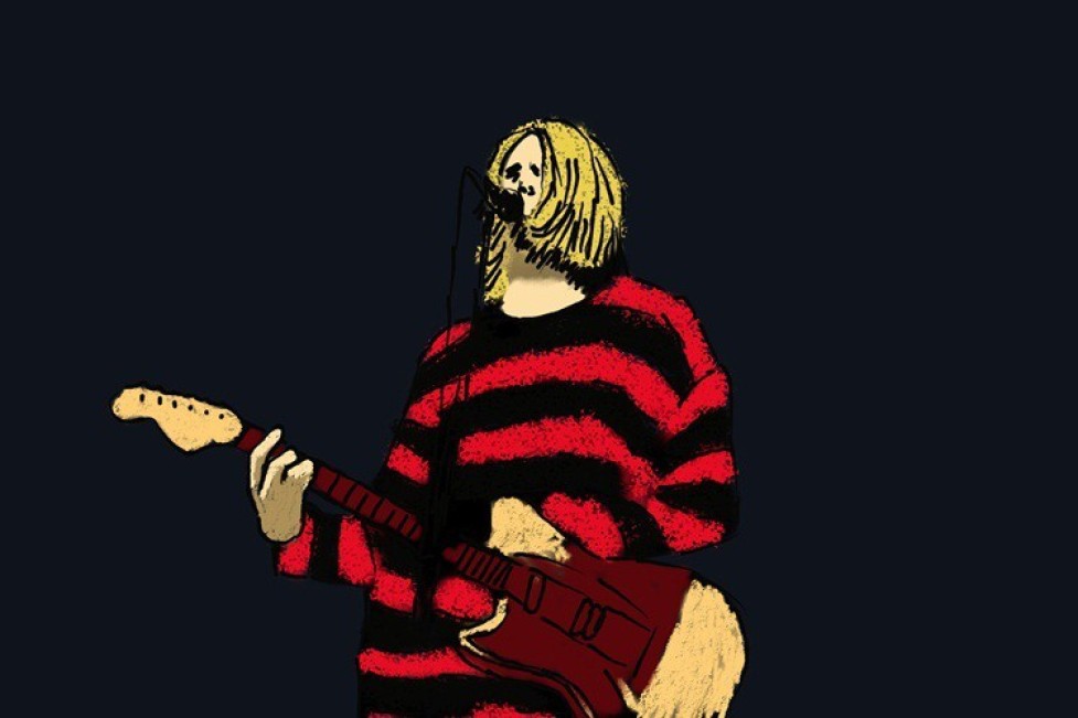 Kurt Cobain Playing Guitar Nirvana Wall Art Poster Fine Art