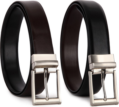 Bluth Men Formal Black Artificial Leather Reversible Belt (Black, Brown)