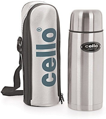 Cello Lifestyle 1000 ml Flask (Pack of 1, Silver, Black)