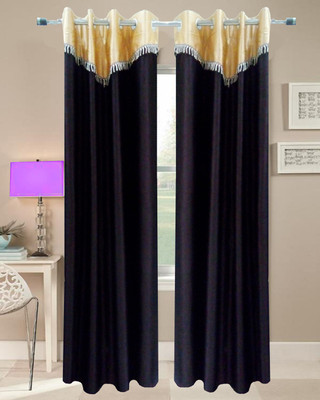 Homefab India Polyester Brown Solid Eyelet Door Curtain (242 cm in Height, Pack of 2)