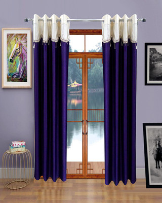 Homefab India Polyester Dark Blue Geometric Eyelet Window Curtain (182 cm in Height, Pack of 2)