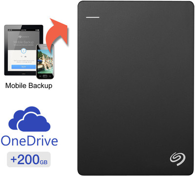 Seagate 2 TB Wired External Hard Drive with 200 GB Cloud Storage (Black, Mobile Backup Enabled)