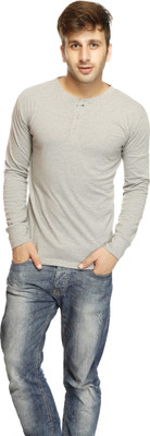 Gritstones Solid Men's Round Neck Grey T-Shirt