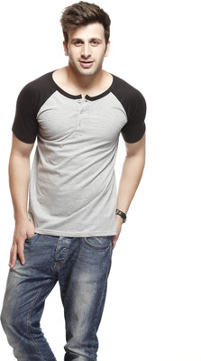 Gritstones Solid Men's Round Neck Black, Grey T-Shirt