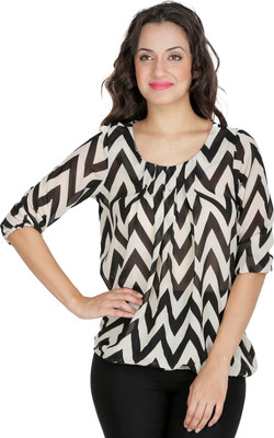 MAYRA Party 3/4 Sleeve Printed Women Black Top MAYRA Party 3/4 Sleeve Printed Women Black Top