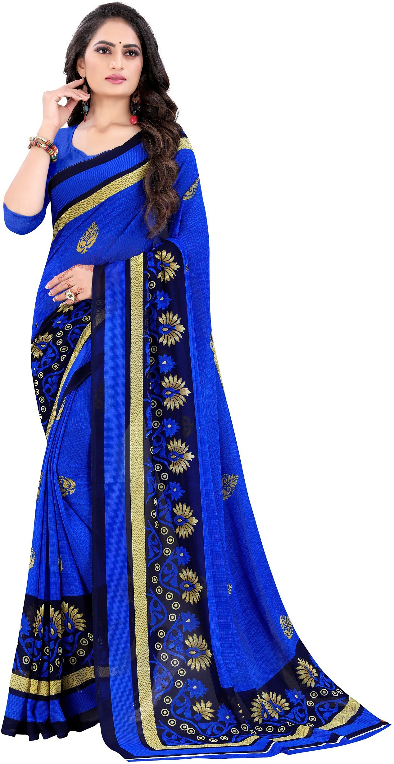 Leelavati printed daily wear georgette saree blue ali2bd smart